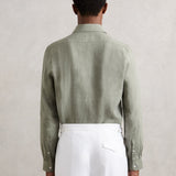 Reiss Long Sleeve Linen Shirt Ruban Thyme Green
