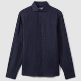 Reiss Long Sleeve Ruban Linen Shirt Navy