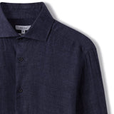 Reiss Long Sleeve Ruban Linen Shirt Navy