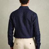 Reiss Long Sleeve Ruban Linen Shirt Navy