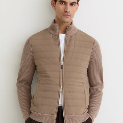 Reiss Long Sleeve Zip Quilted Jacket In Brown