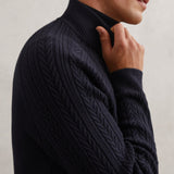 Reiss Loxley Cable-Knit Half-Zip Jumper with Wool in Navy