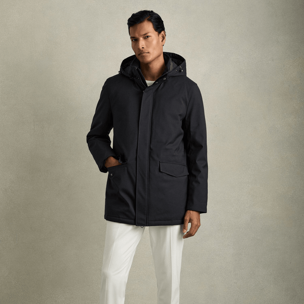 Reiss Lucan Hooded Zip-Through Padded Jacket in Navy