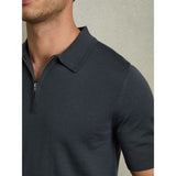 Reiss Maxwell Merino Wool Half-Zip Polo Shirt in Blackened Blue