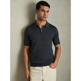 Reiss Maxwell Merino Wool Half-Zip Polo Shirt in Blackened Blue