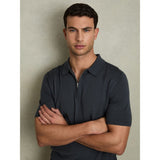 Reiss Maxwell Merino Wool Half-Zip Polo Shirt in Blackened Blue