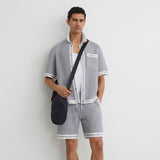 Reiss Meadows Cotton Crochet Button-Through Shirt in Soft Blue