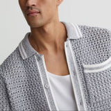 Reiss Meadows Cotton Crochet Button-Through Shirt in Soft Blue