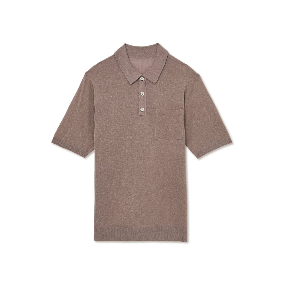 Reiss Nelson Patch Pocket Knit Polo Shirt in Mink Brown