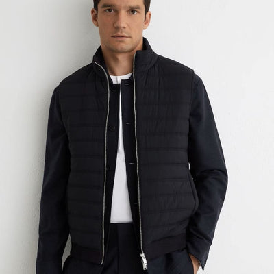 Reiss Newford Funnel-Neck Quilted Knit Gilet In Navy