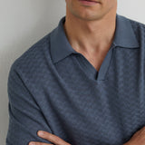 Reiss Open Collar Textured Polo Shirt Airforce Blue