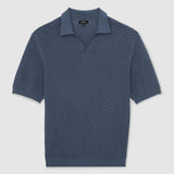 Reiss Open Collar Textured Polo Shirt Airforce Blue