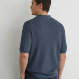 Reiss Open Collar Textured Polo Shirt Airforce Blue