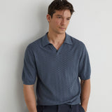 Reiss Open Collar Textured Polo Shirt Airforce Blue
