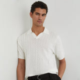 Reiss Open Collar Textured Polo Shirt White