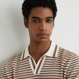 Reiss Open Neck Polo Caramel/Off White