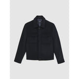 Reiss Perisil Wool Blend Twin Pocket Zipped Jacket in Navy