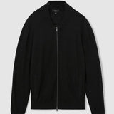 Reiss Petersham Merino Wool Textured Bomber Cardigan In Black