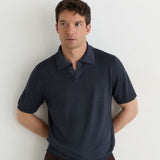 Reiss Pigment-Dyed Merino Wool Open-Collar Rook Polo Shirt In Navy