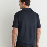 Reiss Pigment-Dyed Merino Wool Open-Collar Rook Polo Shirt In Navy