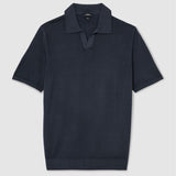 Reiss Pigment-Dyed Merino Wool Open-Collar Rook Polo Shirt In Navy