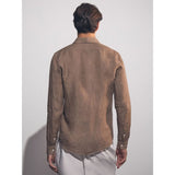 Reiss Queens Linen Button Through Shirt In Light Taupe Brown