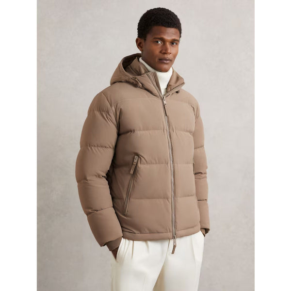 Reiss Reggie Quilted Zip-Through Puffer Jacket In Light Camel Brown