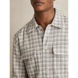 Reiss Ribona Woven Check Twin Pocket Overshirt In Light Grey