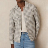 Reiss Ribona Woven Check Twin Pocket Overshirt in Light Grey