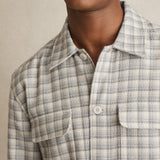 Reiss Ribona Woven Check Twin Pocket Overshirt in Light Grey