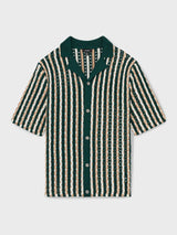 Reiss Roulette Textured-Knit Cuban-Collar Shirt In Green