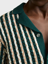 Reiss Roulette Textured-Knit Cuban-Collar Shirt In Green