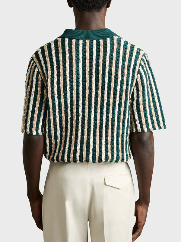 Reiss Roulette Textured-Knit Cuban-Collar Shirt In Green
