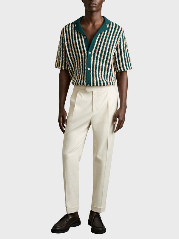 Reiss Roulette Textured-Knit Cuban-Collar Shirt In Green