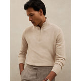 Reiss Royal Atelier 100% Cashmere Half-Zip Jumper in Oatmeal Melange