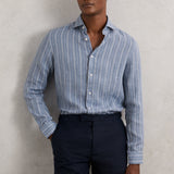 Reiss Ruban Cutaway-Collar Stripe Linen Shirt in Airforce Blue/White