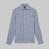 Reiss Ruban Cutaway-Collar Stripe Linen Shirt in Airforce Blue/White