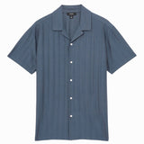 Reiss Sampson Cotton Textured Cuban-Collar Shirt in Blue