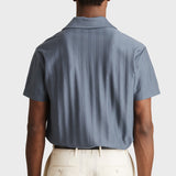 Reiss Sampson Cotton Textured Cuban-Collar Shirt in Blue