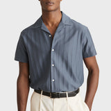 Reiss Sampson Cotton Textured Cuban-Collar Shirt in Blue