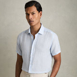 Reiss Short Sleeve Linen Shirt Pale Blue
