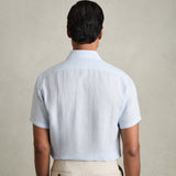 Reiss Short Sleeve Linen Shirt Pale Blue