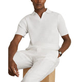 Reiss Short Sleeve Open Collar Textured Polo Shirt In White