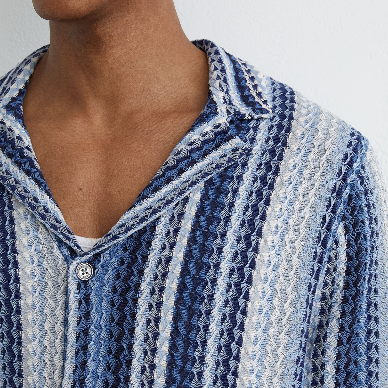 Reiss Short Sleeve Stripe Crochet Shirt