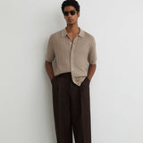 Reiss Short Sleeve Textured Shirt Taupe Brown