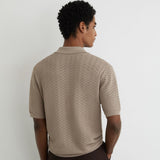 Reiss Short Sleeve Textured Shirt Taupe Brown