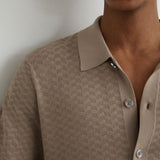 Reiss Short Sleeve Textured Shirt Taupe Brown