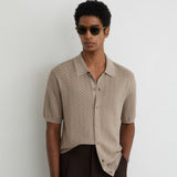 Reiss Short Sleeve Textured Shirt Taupe Brown