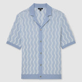 Reiss Short Sleeve Wave Stripe Cuban Soft Shirt Blue