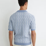 Reiss Short Sleeve Wave Stripe Cuban Soft Shirt Blue